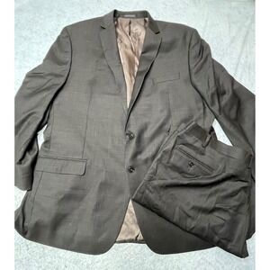 Calvin Klein Mens 50L 100% Wool 2 Piece Suit Brown Pattern Blazer 42x32